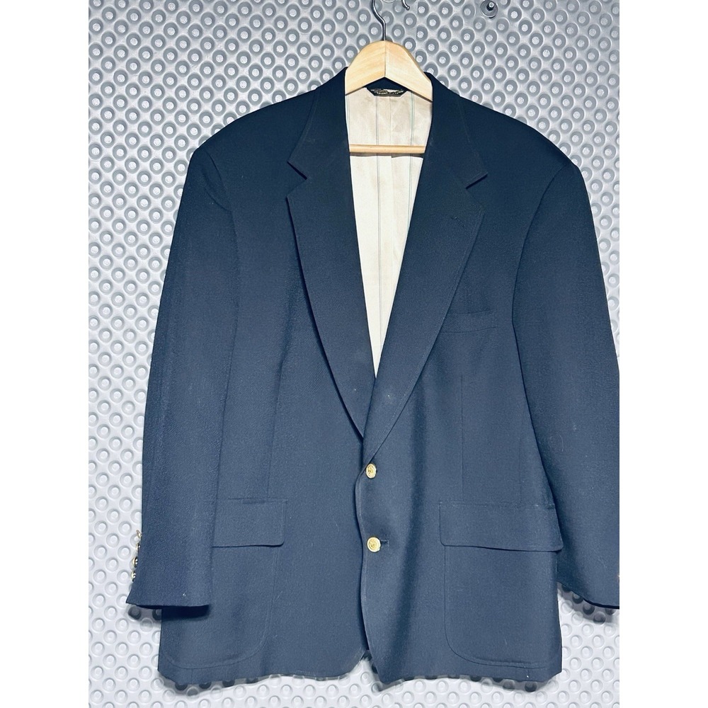 Wimbledon Raquet Club Navy Blue Hopsack Gold Button Blazer Sport Coat Jacket VTG